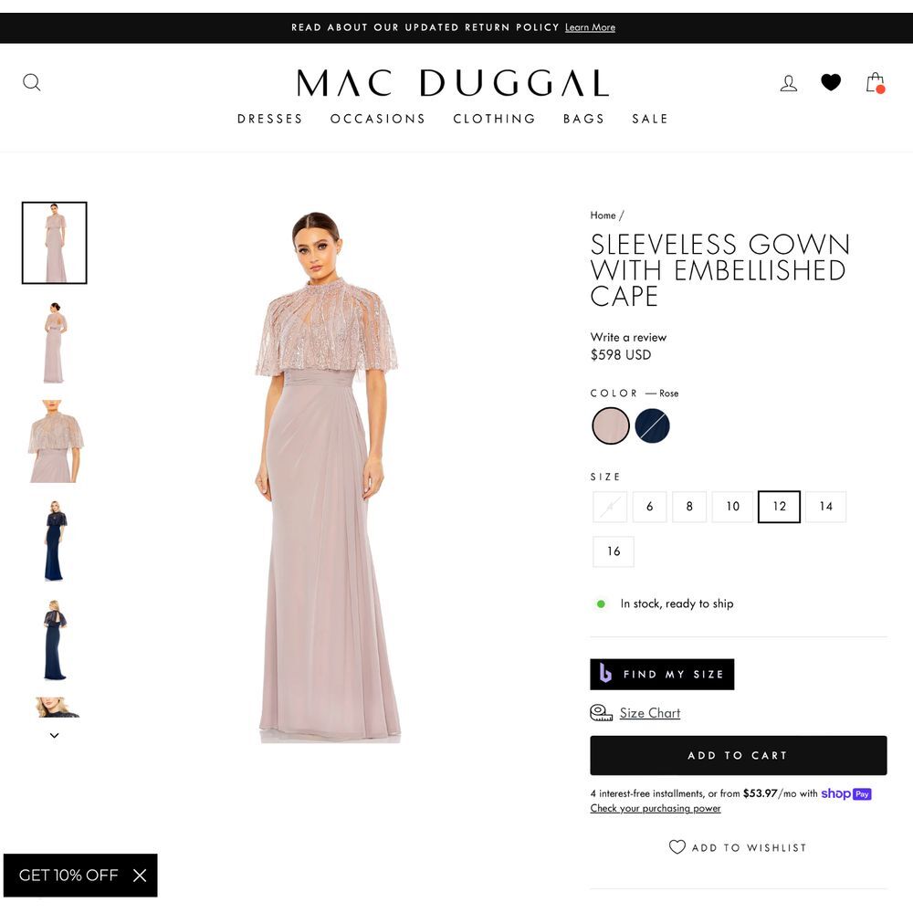 NEW $598 Mac Duggal [ 12 ] Sleeveless Gown with Embellished Cape 20467 Rose J141 - Picture 3 of 16